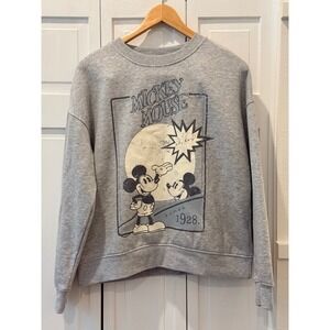 Disney‎ Mickey Mouse Graphic Sweatshirt Grey Crew Neck Pullover Size S Nostalgic